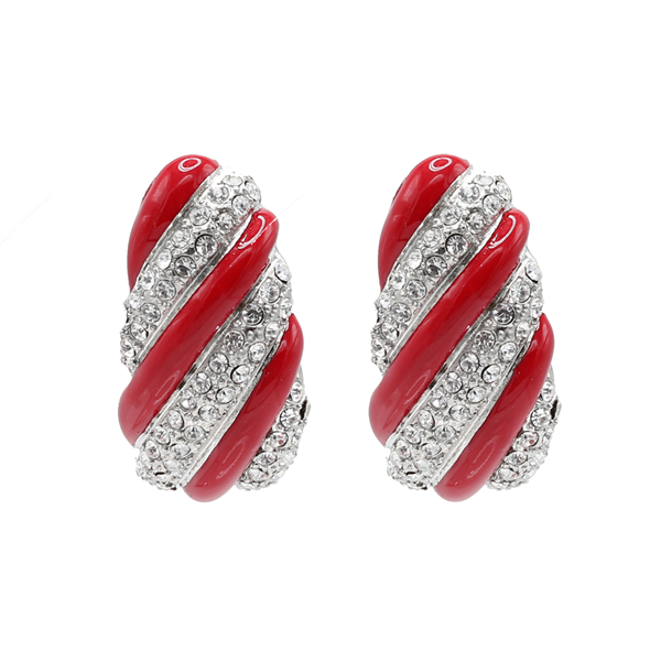 Beautiful Red Striped Crystal Gold Clip-On Earrings