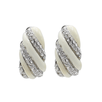 Beautiful White Striped Crystal Silver Clip-On Earrings
