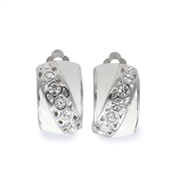 Decorative Diagonal Stripe Crystal Silver & White Clip-On Earrings
