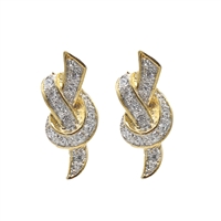 Fashion Statement Sparkling Diamond Crystal Ribbon Gold-Toned Post Earrings