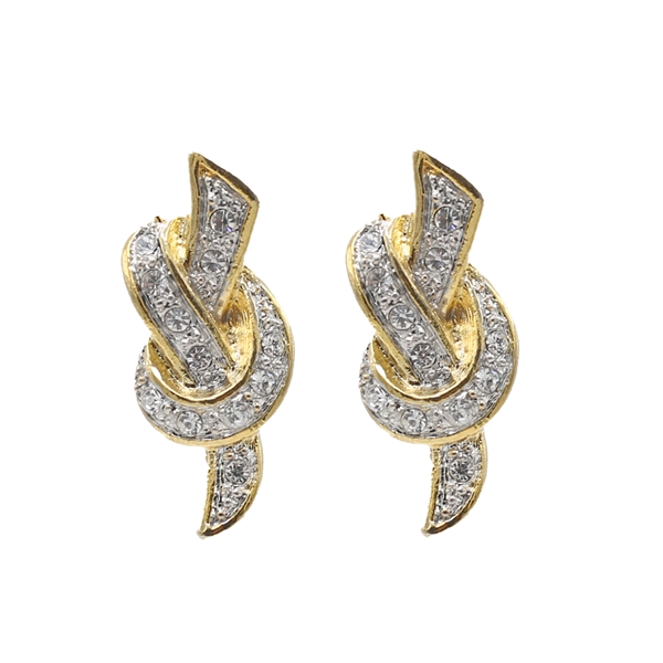 Fashion Statement Sparkling Diamond Crystal Ribbon Gold-Toned Post Earrings