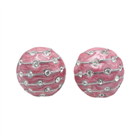 Cute Round Crystal Silver & Pink Clip-On Earrings