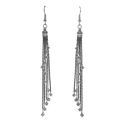 Tasteful Classy Sparkling Clear Crystal Tassel Inspired Silver Toned Post Dangle Earrings