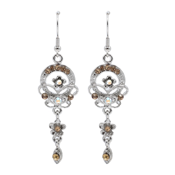 Stylish Sparkling Aqua & Rose Crystal Drop Charms Silver-Tone Stud Dangle Earrings