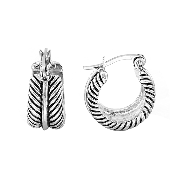 Intriguing Chic Black & Silver-Tone Hinged Hoop Earrings
