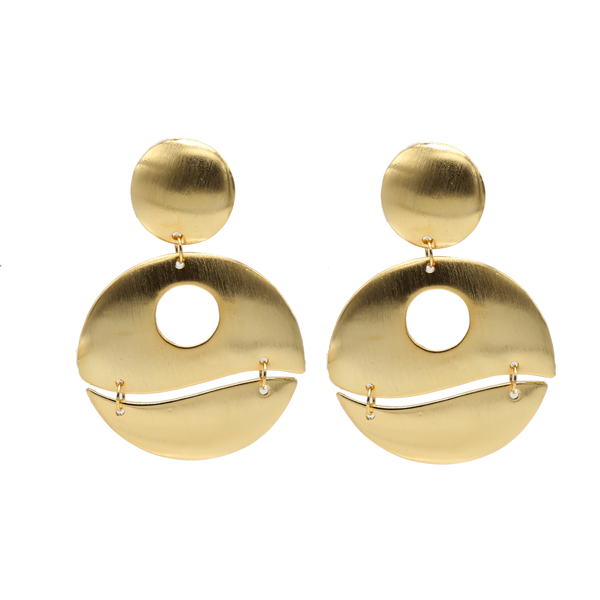 Simple & Stylish Round Split Wavy Charm Gold-Toned Color Post Dangle Earrings