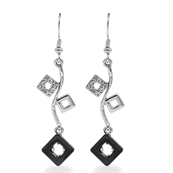 Fashion Sparkling Diamond Crystal Black Diamond Silver Toned Fish Hook Earrings