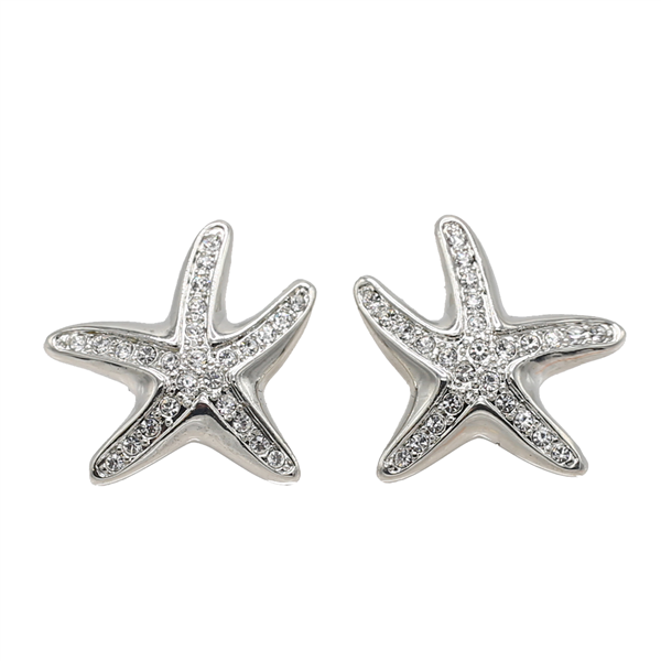Summer Vibes Sparkling Clear Crystal Starfish Silver-Tone Stud Earrings