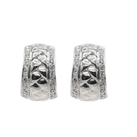 Stylish Crystal Sides Bumpy Middle Design Silver Clip-On Earrings