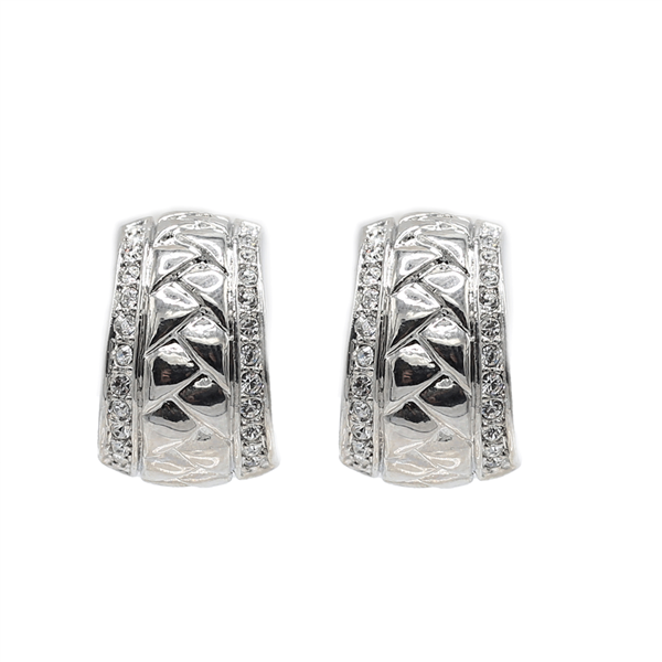 Stylish Crystal Sides Bumpy Middle Design Silver Clip-On Earrings