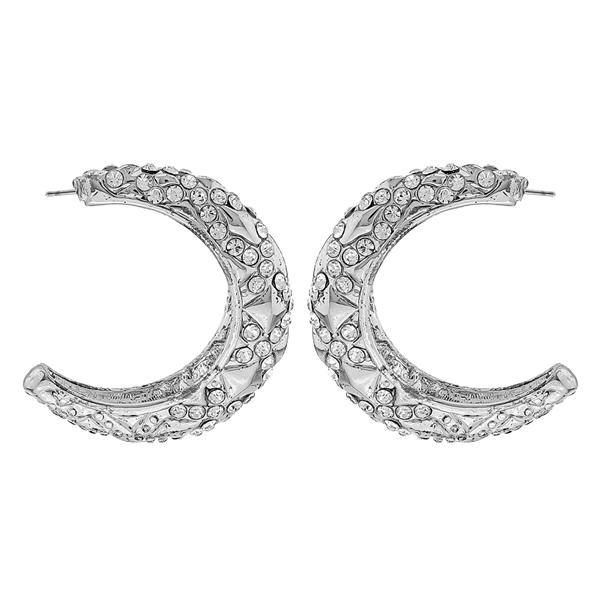 Crystal Half Moon Silver Earrings