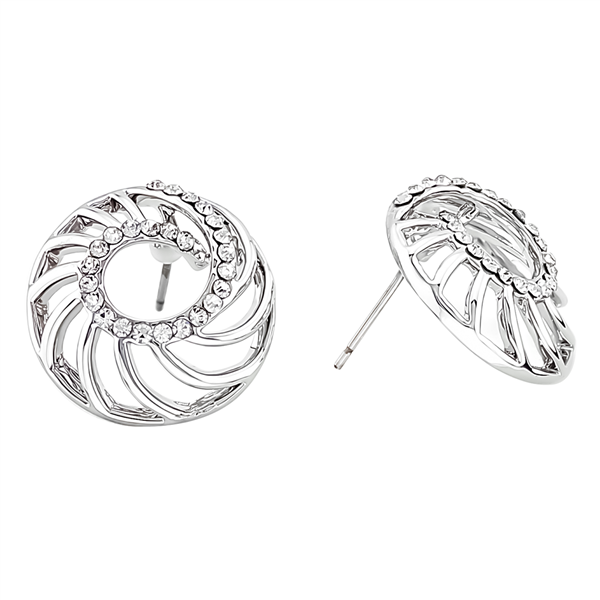 Chic Spiral Clear Crystal Silver-Toned Stud Earrings