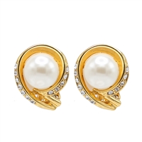 Elegant Half Crystal Faux Pearl Gold Clip-On Earrings