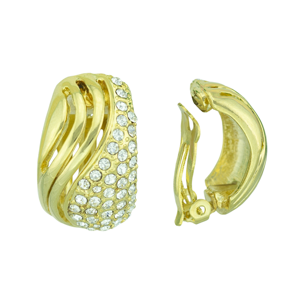 Gorgeous Crystal Swirl Gold Clip-On Earrings