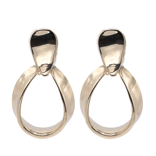 Fashion High-Polished Oval Dangle Gold-Tone Clip-On Earrings