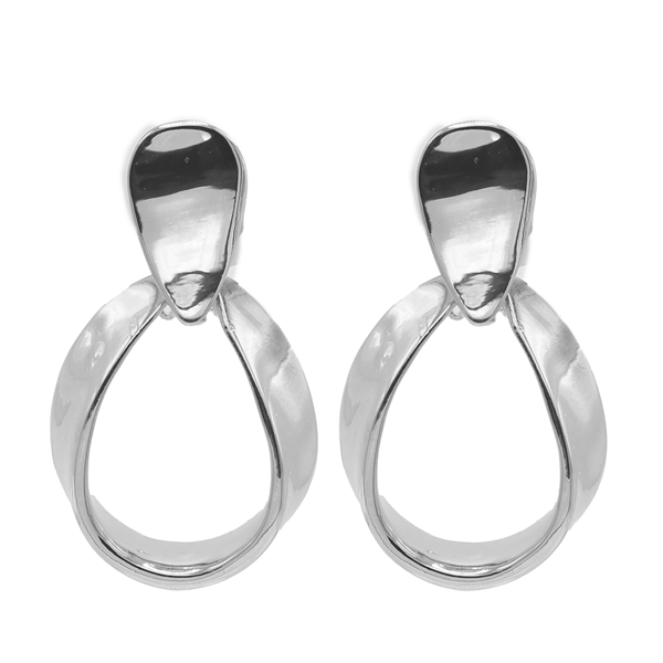 Fashion High-Polished Oval Dangle Silver-Tone Clip-On Earrings