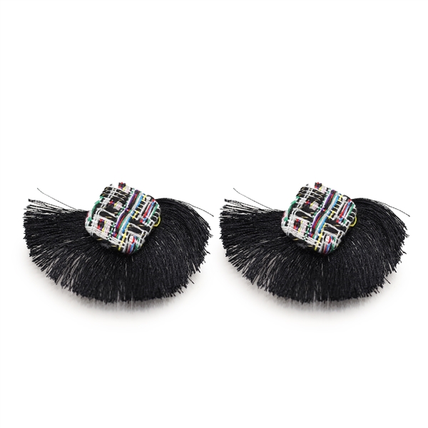 Fashion Multi-Colored Woven Knit Black Tassel Fringe Stud Earrings