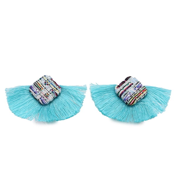 Fashion Multi-Colored Woven Knit Turquoise Tassel Fringe Stud Earrings