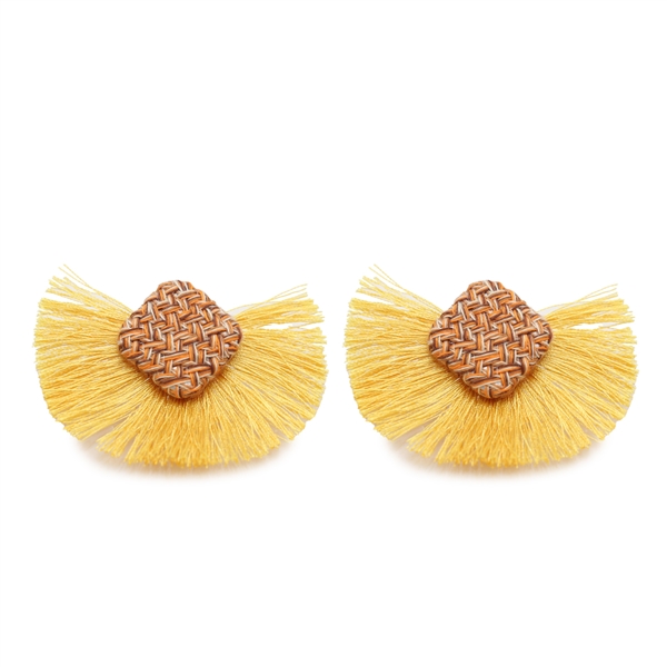 Fashion Multi-Colored Woven Knit Mustard Tassel Fringe Stud Earrings