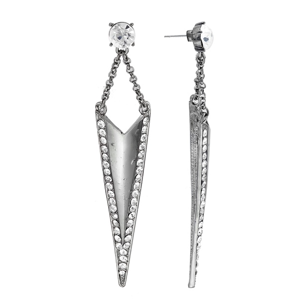 Stylish Statement Chic Sparkling Clear Crystal Dagger Tip Inspired Silver Toned Stud Dangle Earrings