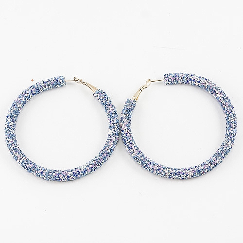 Chic 60MM Blue Crystal Flake Hoop Gold Earrings