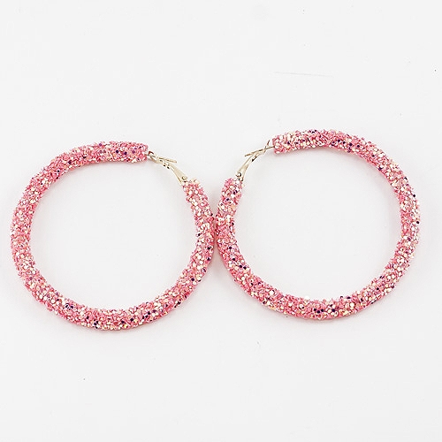 Chic 60MM Pink Crystal Flake Hoop Gold Earrings