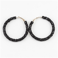 Chic 50MM Black Crystal Flake Hoop Gold Earrings