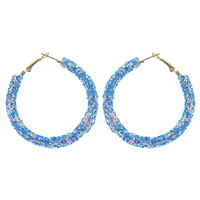 Chic 50MM Light Blue Crystal Flake Hoop Gold Earrings