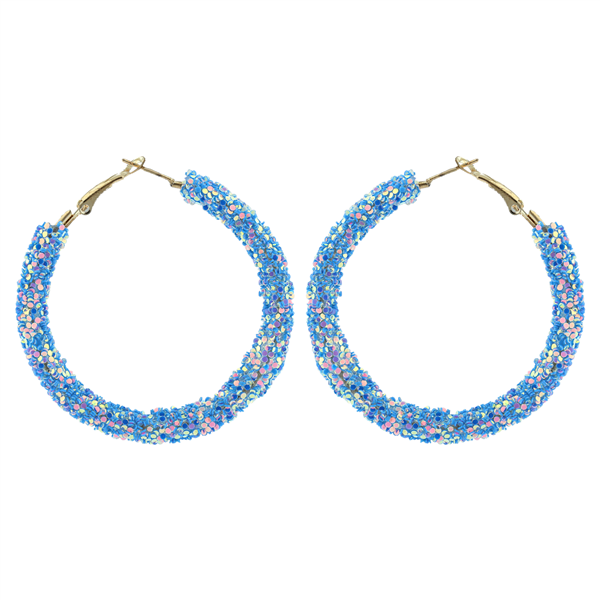 Chic 50MM Light Blue Crystal Flake Hoop Gold Earrings