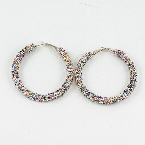 Chic 50MM Light Multicolored Crystal Flake Hoop Gold Earrings