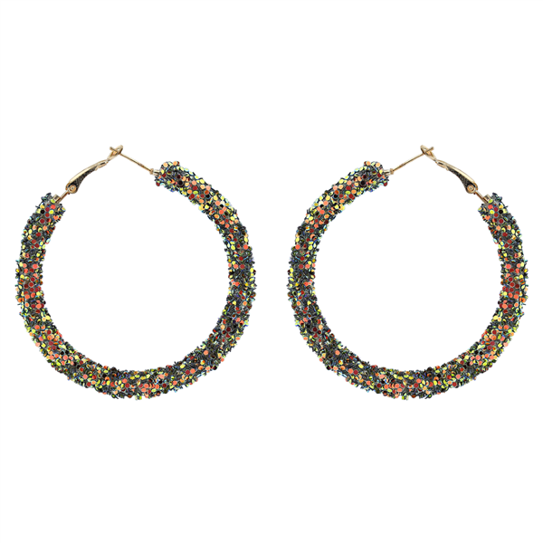 Chic 50MM Dark Multi Crystal Flake Hoop Gold Earrings