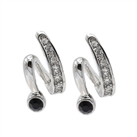 Unique Sparkling Diamond & Black Crystal Silver-Toned Post Earrings