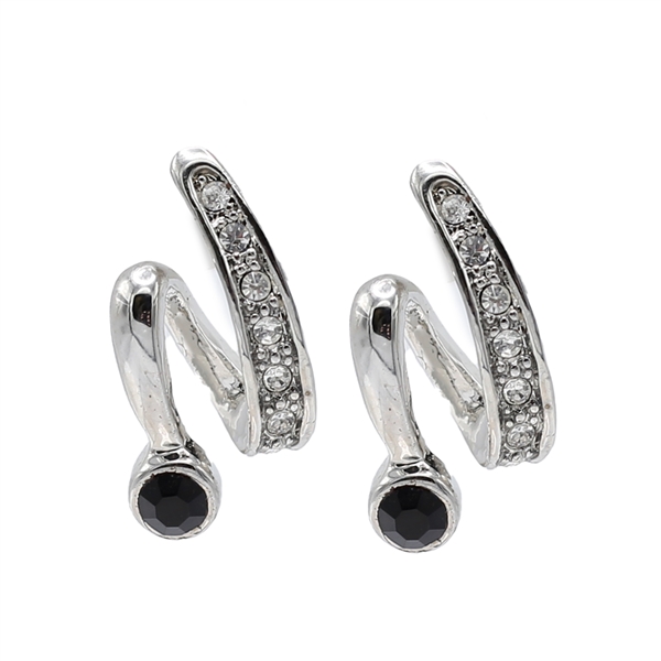 Unique Sparkling Diamond & Black Crystal Silver-Toned Post Earrings