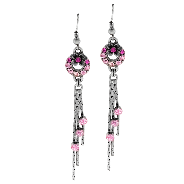 Simple Stylish Sparkling Pink Crystal Aluminum Drop Post Earrings