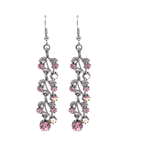 Fashion Sparkling Rose & Iridescent Crystals Silver Toned Fish Hook Earrings