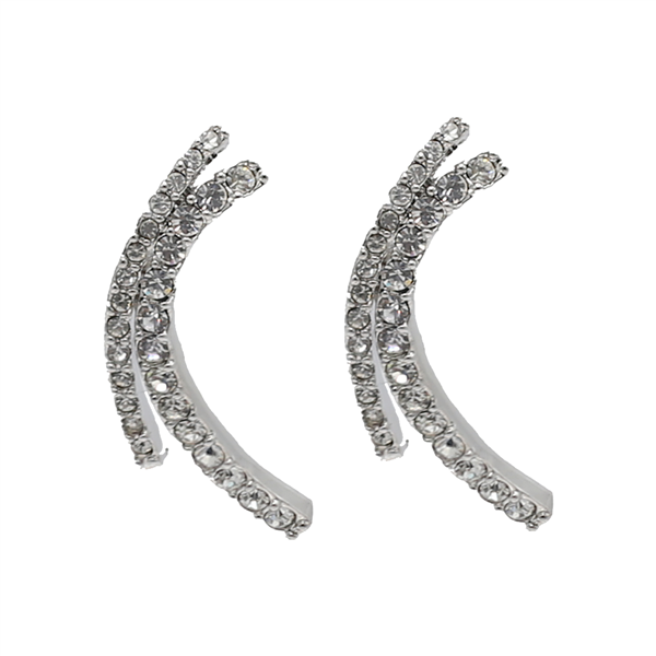 Fashion Statement Sparkling Diamond Crystal Double Arched Silver-Toned Post Earrings