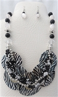 Fashion Statement Leopard Print Acrylic Chunky Ring Stone Bead Silver-Tone Necklace Set