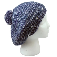 Blue Knitted Pom Beret