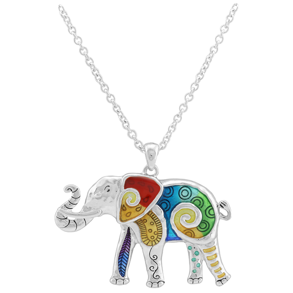 Colorful Epoxy Intriguing Black Accent Designs Silver Elephant Necklace