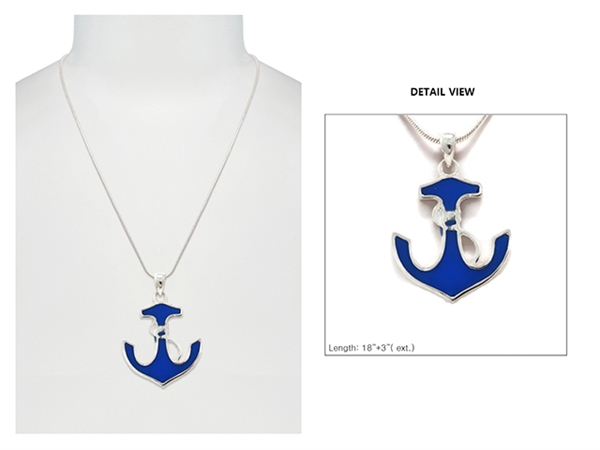 Stylish Silver & Blue Sea Life Anchor Charm Necklace