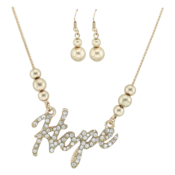 Optimistic & Stylish Crystal Word Text Hope Rose Gold Necklace Set