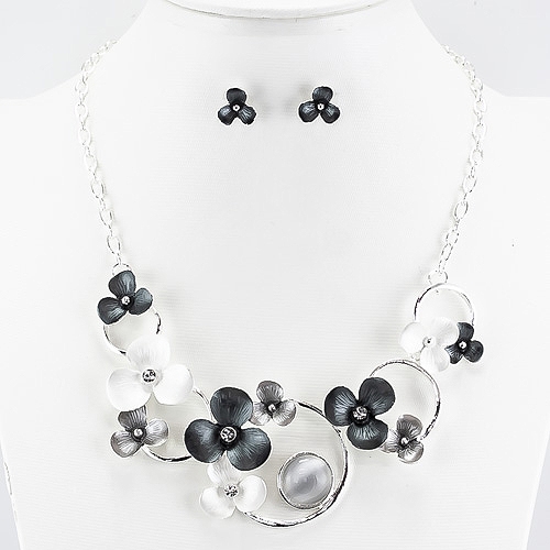 Unique Silver & Blue-Gray Floating Floral Necklace Set