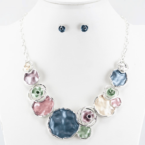 Artsy Silver & Multicolored Swirl Doodle Necklace Set