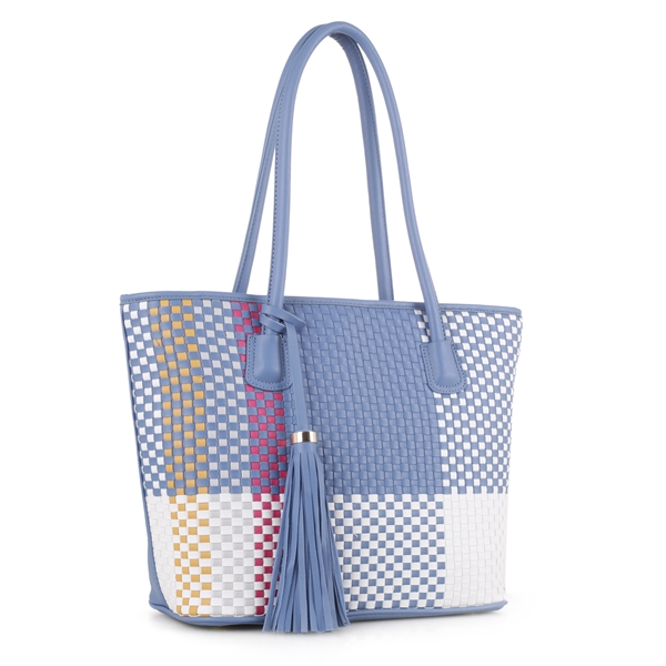 Women's Light Blue Woven Handbag