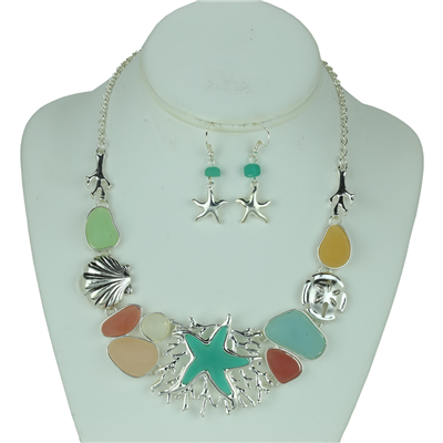 Stoned Starfish Necklace Set