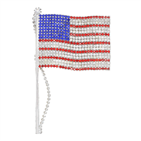 Patriotic Red, Diamond & Blue Crystal American Flag Ball Chain Brooch
