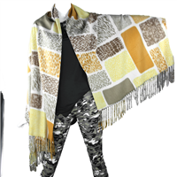 Multi-Colored Animal Printed Ivory Cashmere Soft Oblong Shawl Scarf