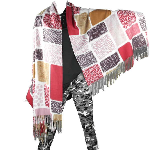Multi-Colored Animal Printed Red Cashmere Soft Oblong Shawl Scarf