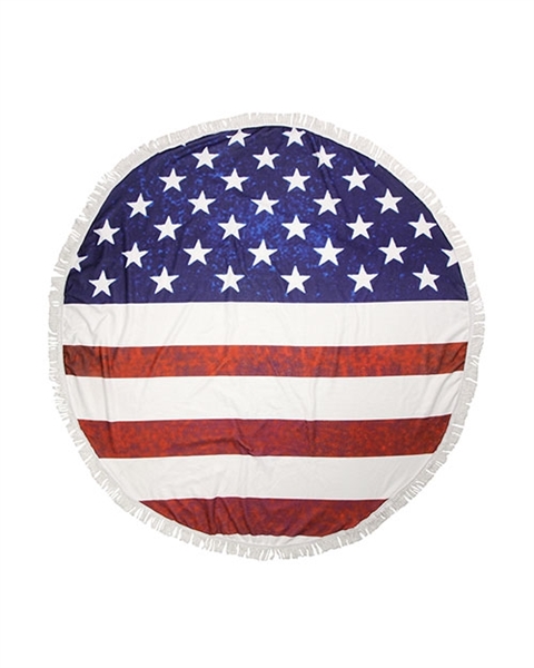 Big Chic Red, White & Blue American Flag Stars & Stripe Themed Round Beach Towel