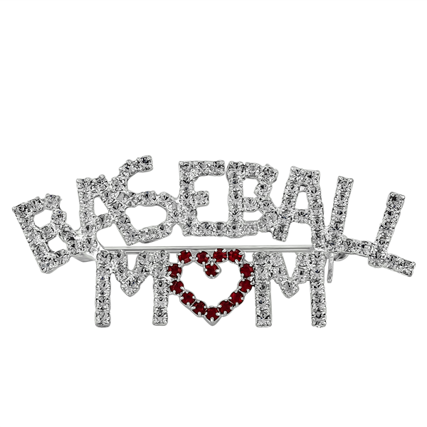 Baseball Mom Red & Clear Sparkling Crystal Pin Brooch